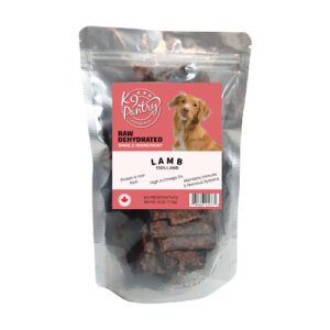 Package of Raw Dehydrated Lamb for dogs on a white background.