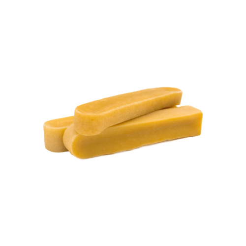 3 small yak cheese chews on a white background